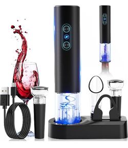 Electric Wine Opener, Rechargeable Cordless Wine Accessories, Stainless Steel Cordless Automatic Wine Bottle Corkscrew with Vacuum Stoppers, Foil Cutt