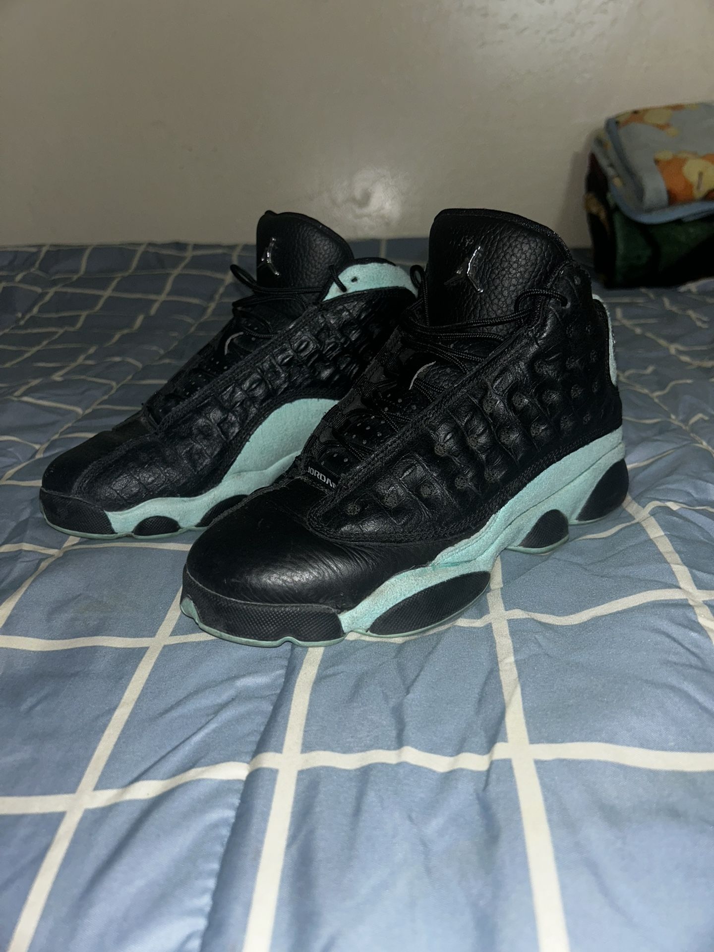 Kids' Jordan Retro 13 Black and Island green