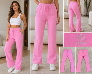 Adidas Pink Wide-Leg Sweatpants with Rhinestones