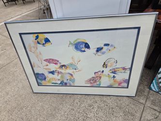 Framed lithographic print of a tropical fish watercolor