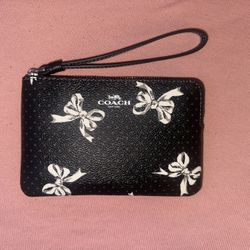 Coach leather Wristlet with Bow Print