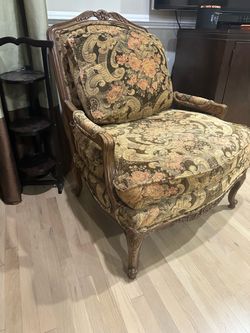 Thomasville French Bergère Chairs with Ottoman — Solid Carved Wood