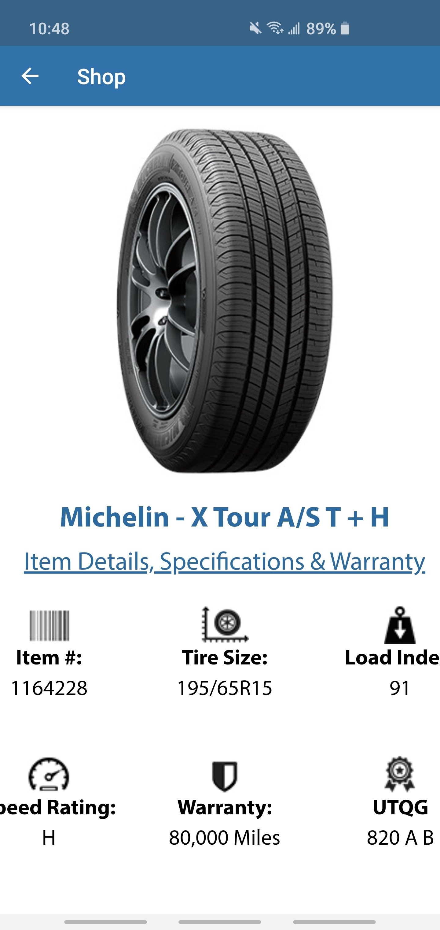 Michelin X Tour A/S T+H's (2 tires) Prius Tires