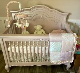 The Peanutshell Grace Baby Girl Crib Quilt Blanket - Pink Patchwork Lace & Satin