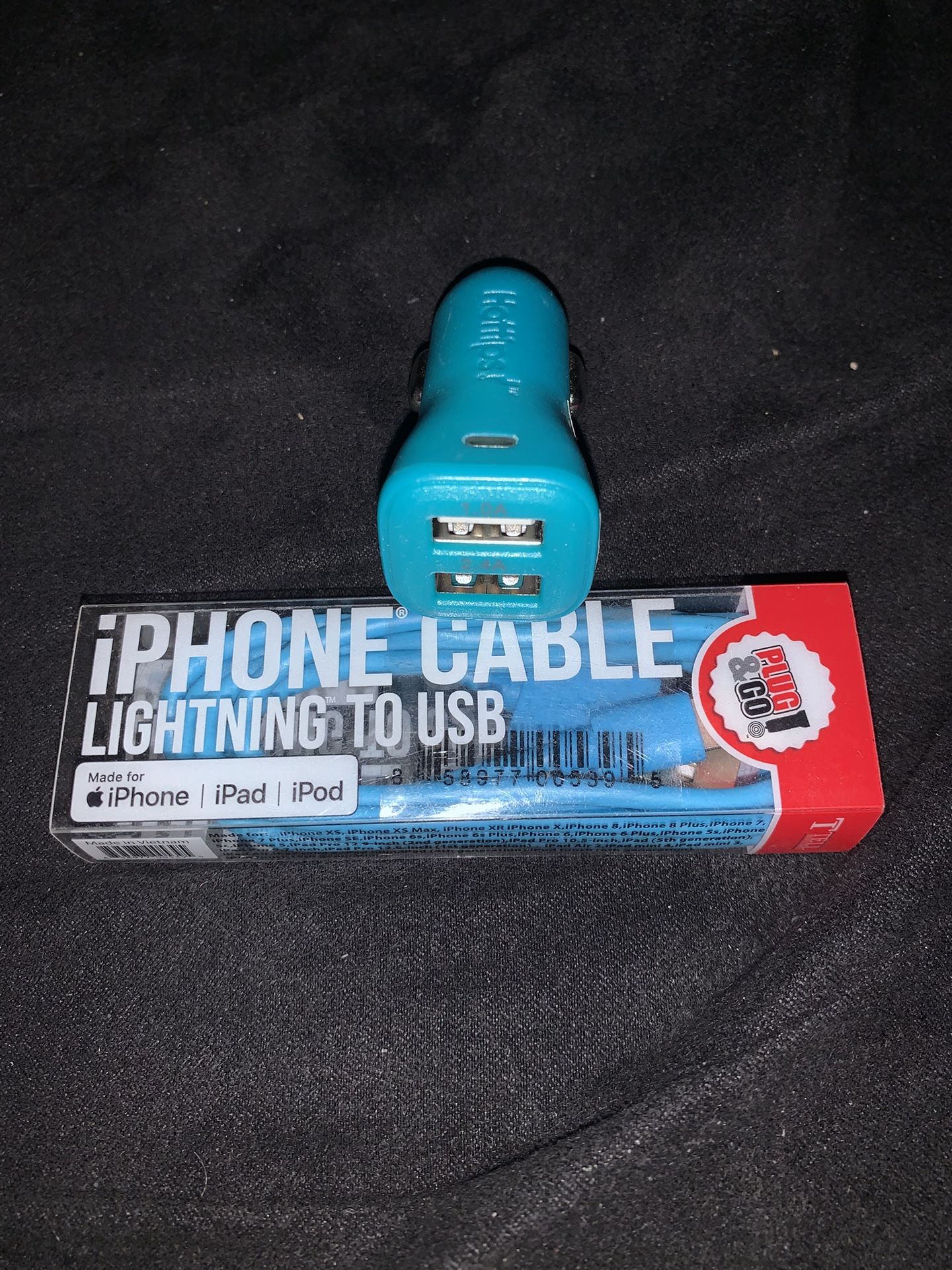 Car Lighter To iPhone Charger Blue