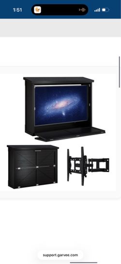 Black TV Cabinet with Pop-Up Lift and Wall Mount
