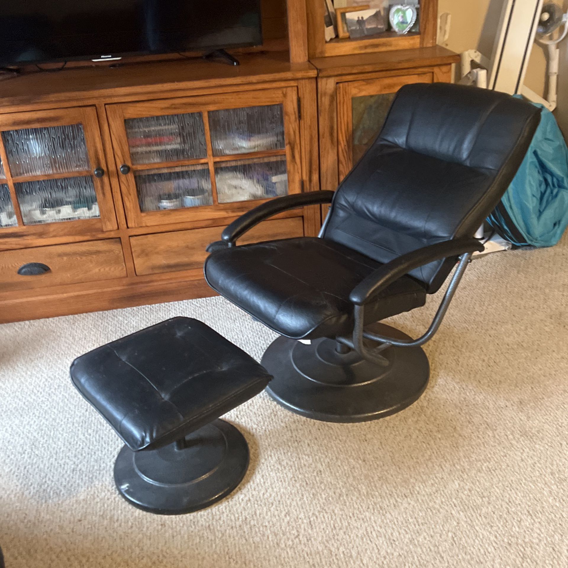 Reclining Swivel Leather Chair With Ottoman