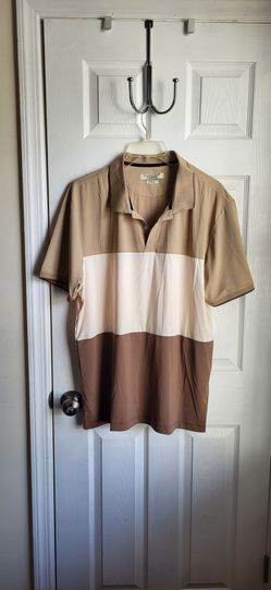 Alexander Julian Colour's Men's Slim fit Colorblock Beige Brown Polo Shirt XXL/NWOT