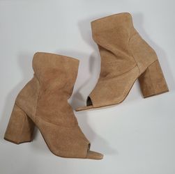 Matisse Gordy Natural Tan Suede Leather Peep Toe Booties Women Size 8.5