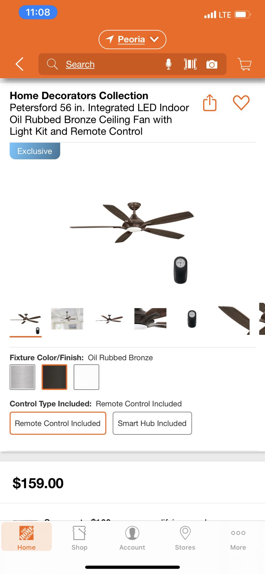 Petersford 56 inch oil rubbed bronze ceiling fan with remote