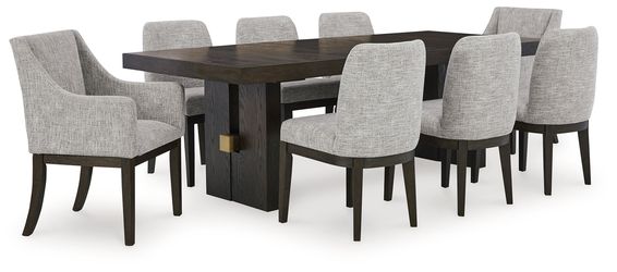 Burkhaus Beige/Dark Brown Dining Table and 8 Chairs (Online Special Price)