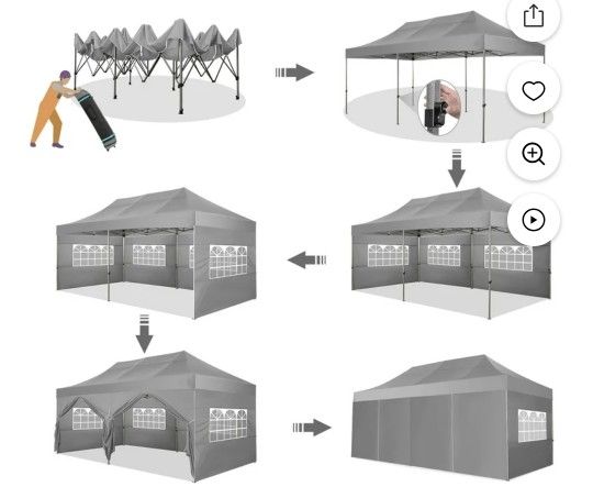 10 x 20 Heavy Duty Pop Up Canopy Tent with 6 Sidewalls Easy Set Up Commercial Outdoor Canopy Wedding Party Tent for Beach Waterproof Windproof Gazebo