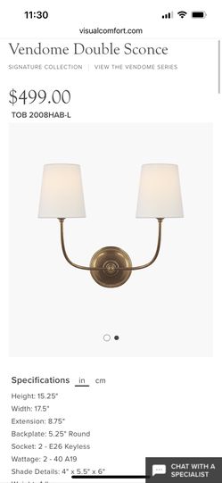 Brand New Visual Comfort Vendome Double Sconce