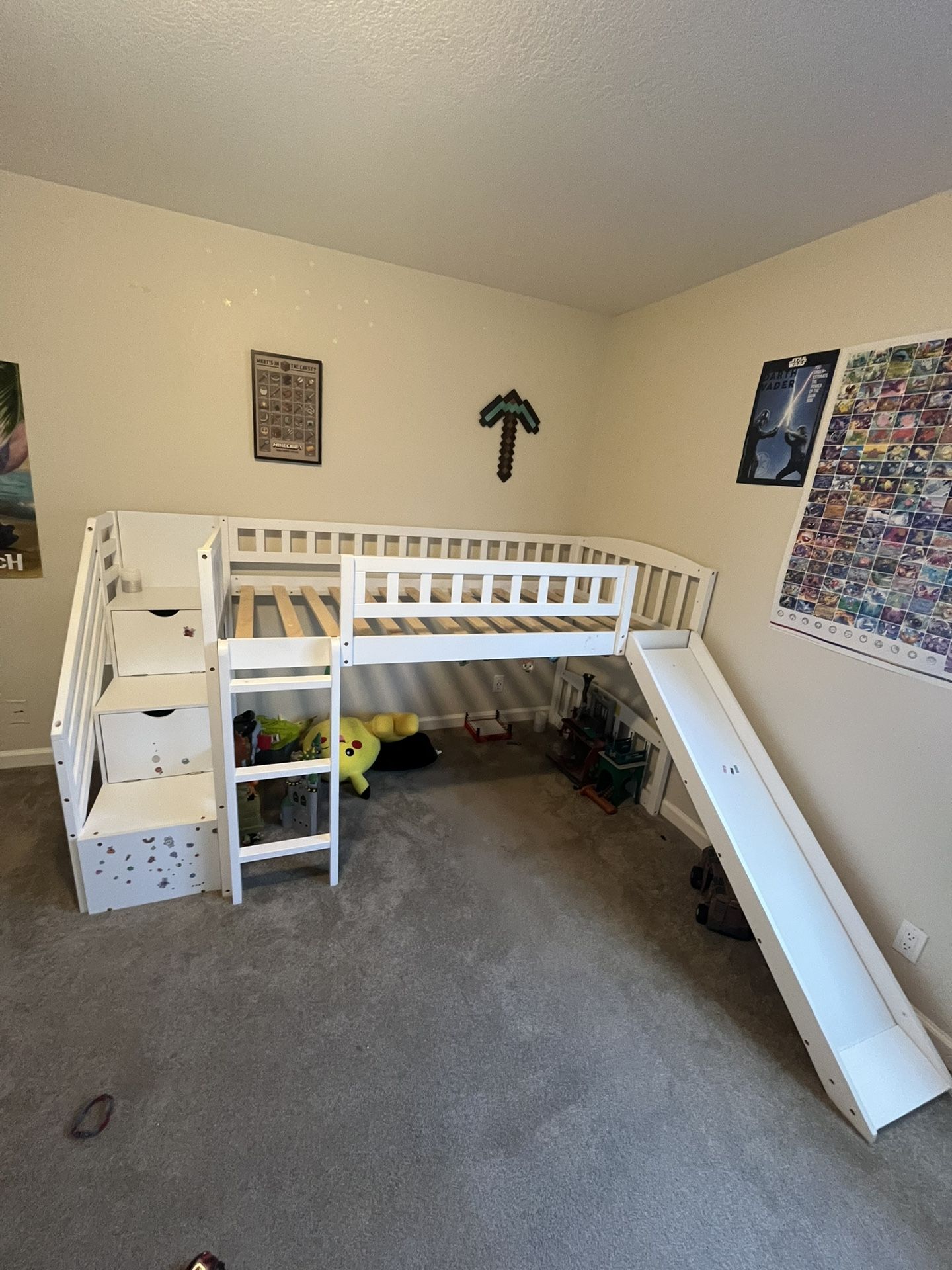 Twin loft Bed w/ Storage Cubbies and Slide