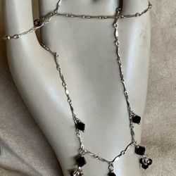 Vintage Stunning 925 Sterling Silver & Black Rhinestone  Crystal Necklace -16” Excellent Condition Weight 5.62 Gram