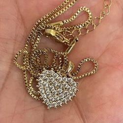  Golden Stainless Steel Gold-Plated Cubic Zirconia Heart Shaped Design Necklace, Trendy And Casual Unisex Vintage Streetwear For Ladies And Couples