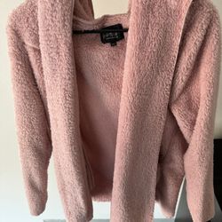 Pink Fuzzy Jacket With Hood (Large)