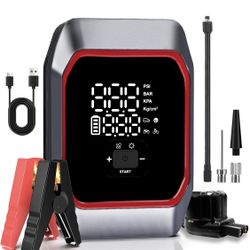 6000A Portable Car Battery Jumper Starter (All Gas/10L Diesel Engine), 12V Battery Booster with 160PSI Tire Inflator Jump Box with LED Light,Power Ban