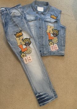 Designer Patch denim jacket and pants