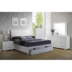 Brand new white lacquer queen storage bedframe + dresser + mirror + nightstand