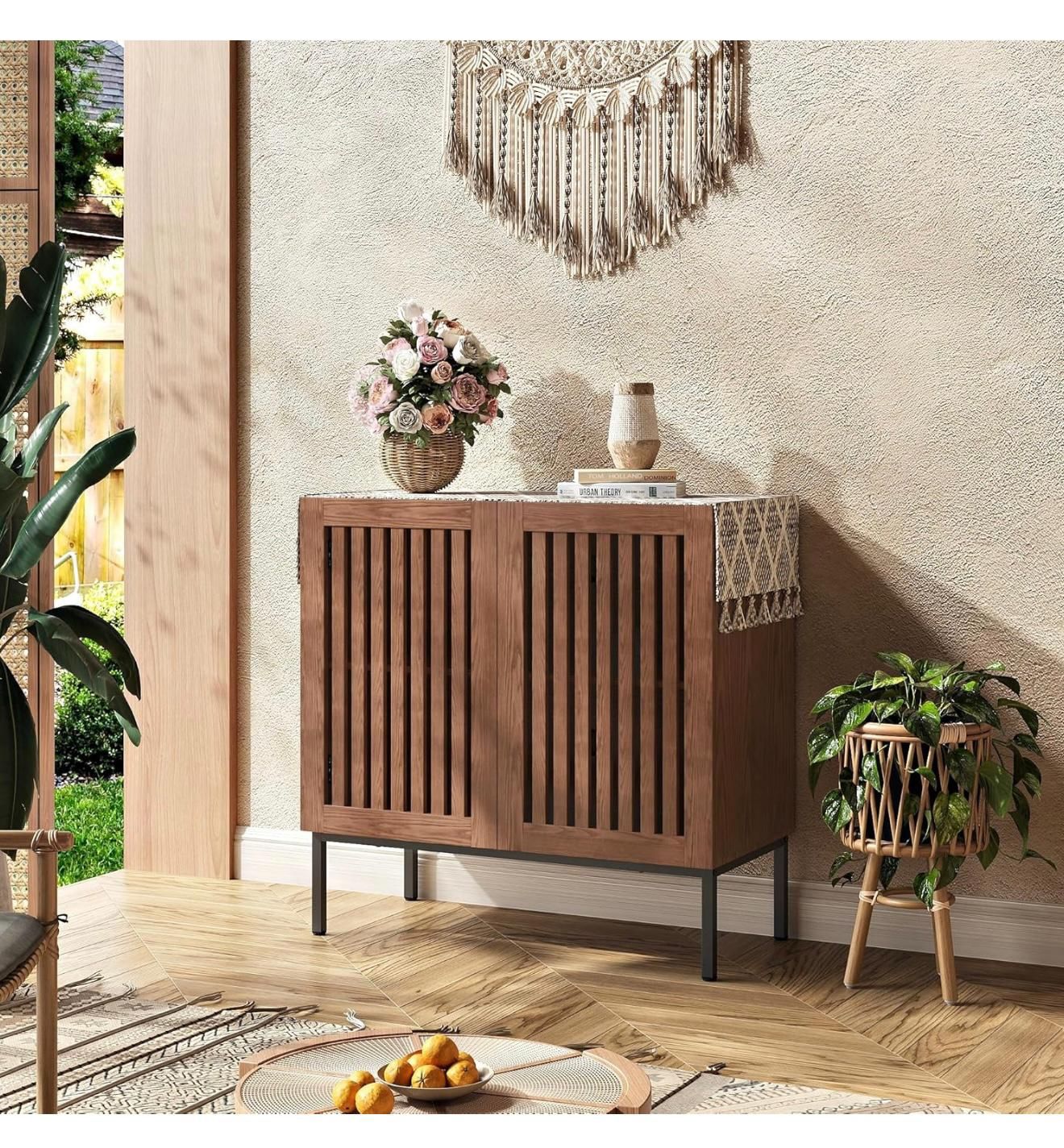 Storage Cabinet, Modern Coffee Bar with Adjustable Shelf and Metal Base, 32 Inch Wood Multifunctional Console Table for Kitchen, Living (Built)