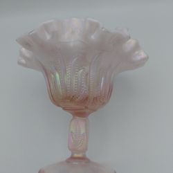 Gorgeous Vintage Fenton Pink Opalescent Carnival Glass Compote/ Candy Dish With Cactus Pattern 