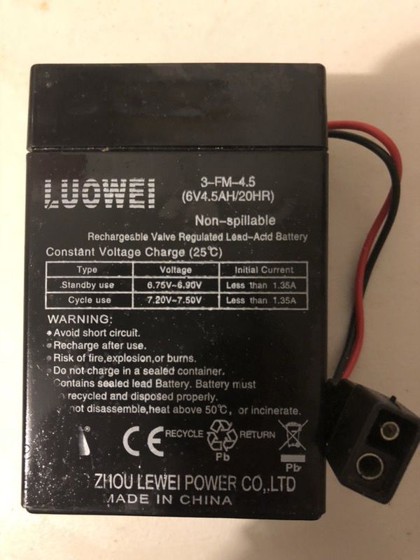 Luowei 6 Volt Toy Battery 3-FM-4.5 4.5AH 20HR 6V Lot 4