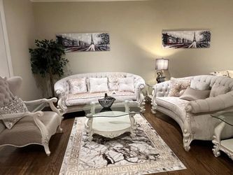 Elegant Juliana Sofa w/pristine white finish & traditional-style wooden accents