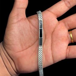 925 Sterling Silver Black Onyx Bracelet • Matte Finish • 8.2 Inch • Turkey