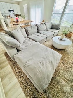 ✨Designer Sofatica Cloud Couch Modular Slipcovered Gray Five Piece Sectional- Free Delivery 🚚