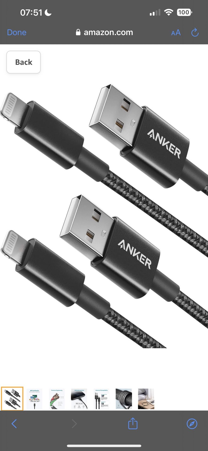 Anker 6 ft Premium Double-Braided Nylon Lightning Cable, Apple MFi Certified for iPhone Chargers, iPhone X/8/8 Plus/7/7 Plus/6/6 Plus/5s, iPad, iPad M