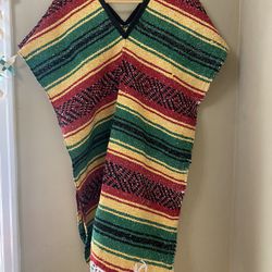 Adult Economy Striped Mexican Falsa Blanket PONCHO pancho costume pullover RASTA