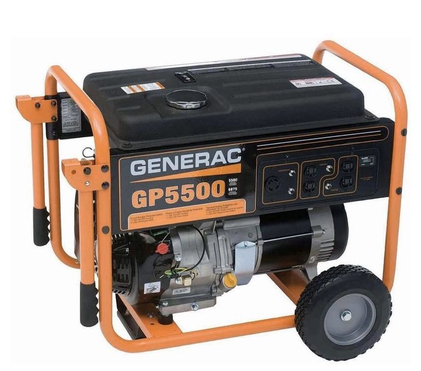 GENERAC Recoil Gasoline Portable Generator, 5500 Rated Watts, 6875 Surge Watts, 120VAC/240VAC Item # 6FDK7 Mfr. Model # 5939