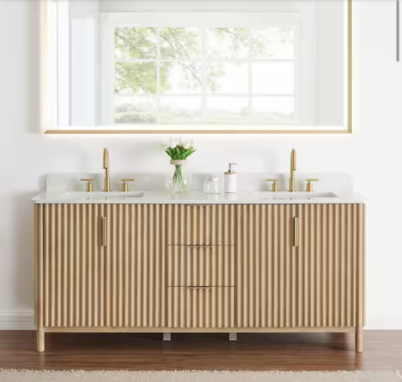 Altair Sierra 72 in. Double Sink Freestanding Washing Light Brown Bath Vanity with Grain White Engineered Stone Top Assembled