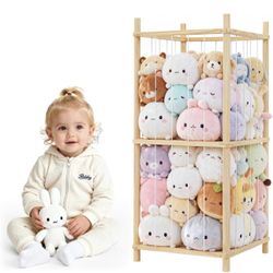 New-2-Tier Stuffed Animal Storage Tower - Kids Toy Organizer Wooden Stuffed Animal Holder for Toddler Rooms, Playrooms & Bedrooms (Two Tier)