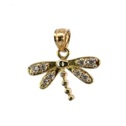 Woman’s Ladies 10k Yellow Gold CZ Cubic Zirconia Dragonfly Charm Pendant For Necklace GP3118105