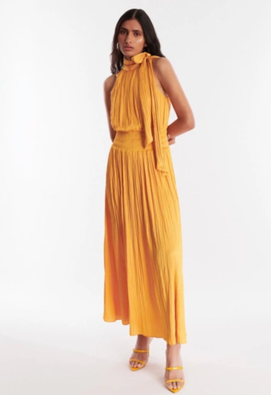 BCBGMAXAZRIA Womens Xenia Halter Gown  Golden Glow Boho Maxi Summer Dress , Size S  
