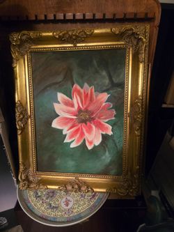 Framed Floral Painting in Gold Ornate Frame