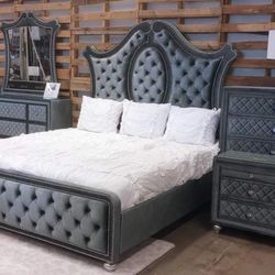 Upholstered Bedroom Set Queen or King Bed Dresser Nightstand Mirror Chest Options 