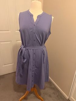 Button-up purple sleeveless with waist tie dress, size: XL $20 cash only. Cross posted