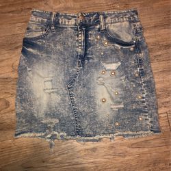 T couture Pearl Denim Skirt