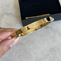 14k Solid Yellow Gold Love Cuff Screw Bangle Bracelet