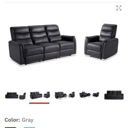 Black Or Gray Recliner couch, Sofa, 