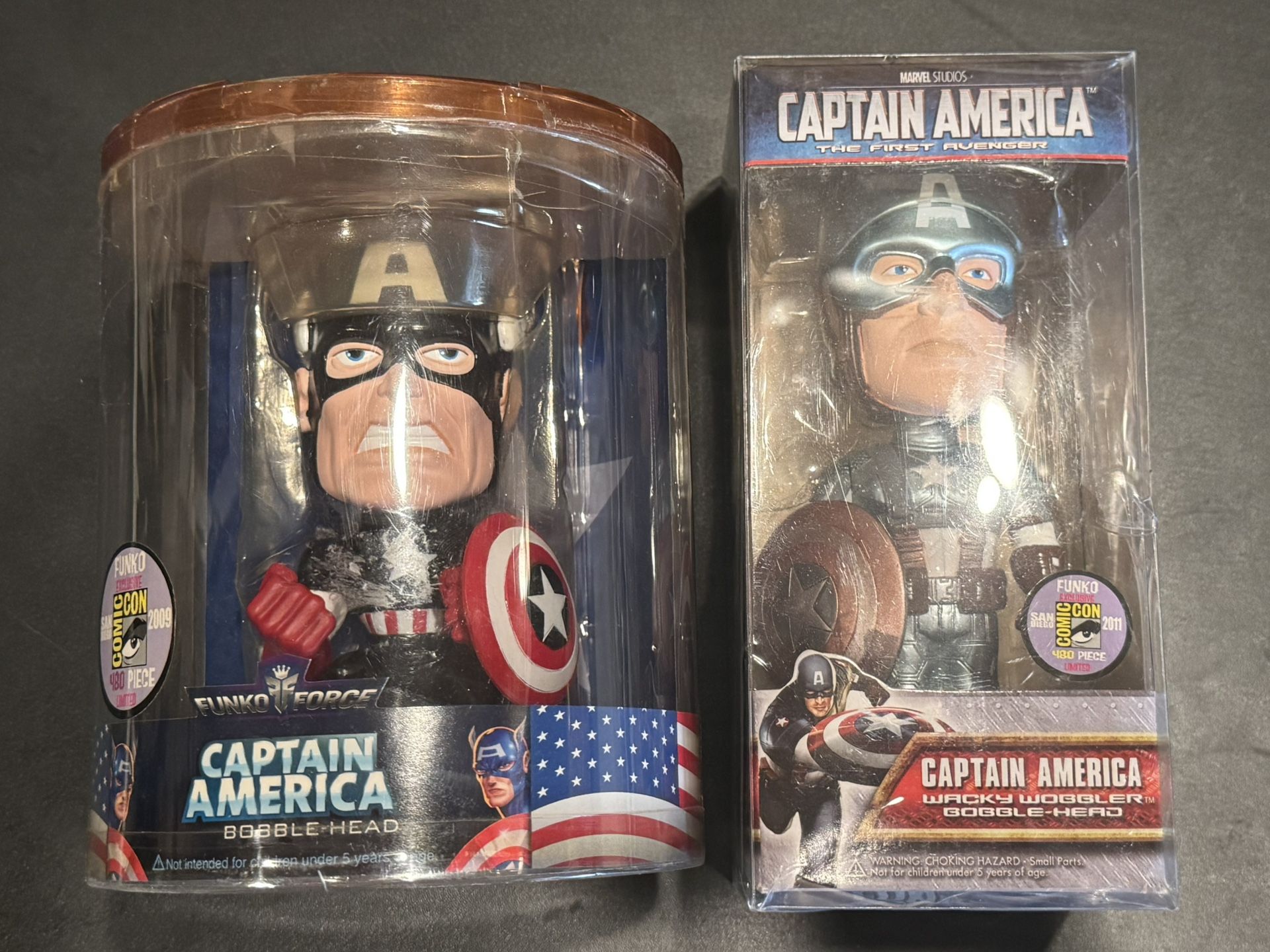 SDCC 2009 & 2011 Captain America Bobble Head Figures