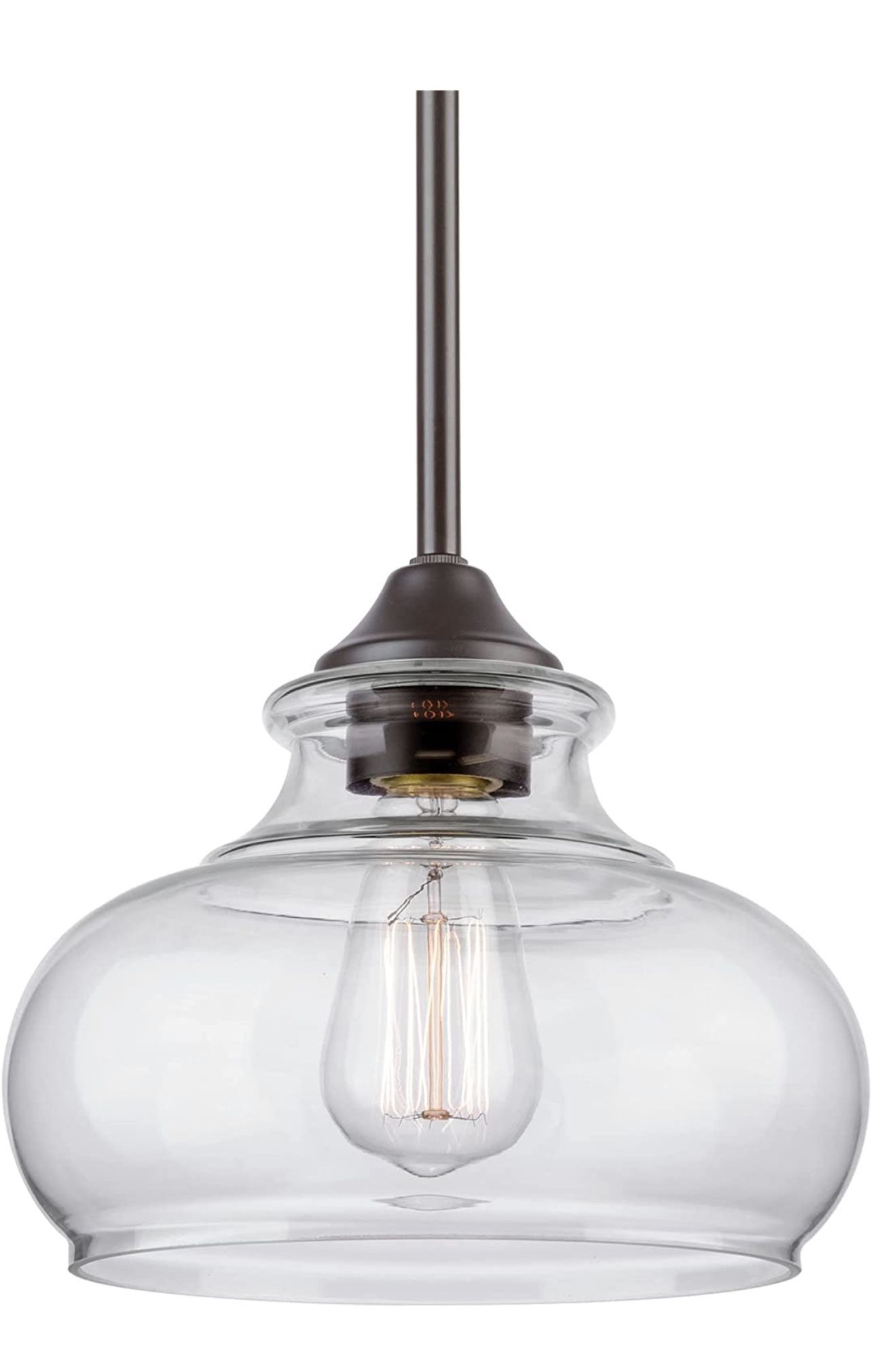 Kira Home Harlow 9 Modern Industrial Farmhouse Pendant Light With Clear Glass Shade, Adjustable Hanging Height, Oil Rubbed Bron