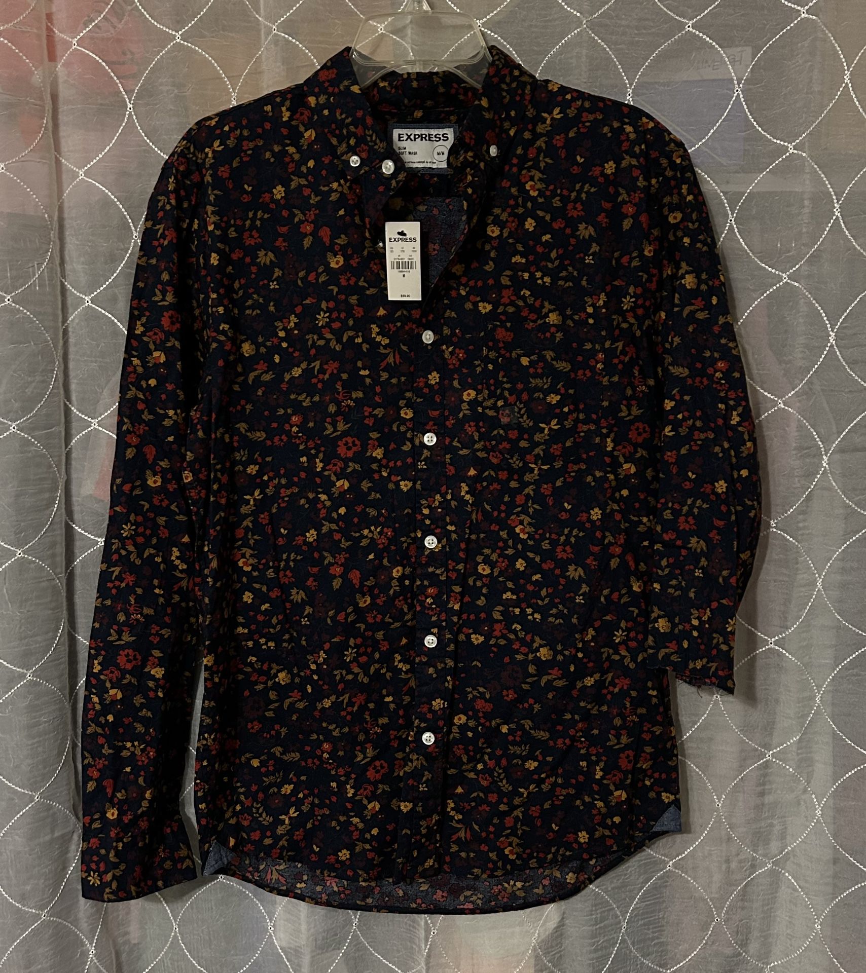 NEW Floral Print Dress Shirt Men Slim size M/M (left sleeve was cut off)