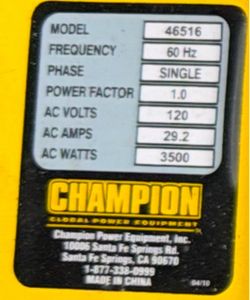 Champion 3500W Portable Generator Model 46516