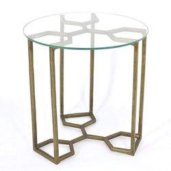 Four Hands Naomi Marlow Geometric Gold Metal Glass Top End Table 20"