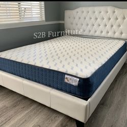 Queen White Crystal Button Bed With Ortho Mattress Included