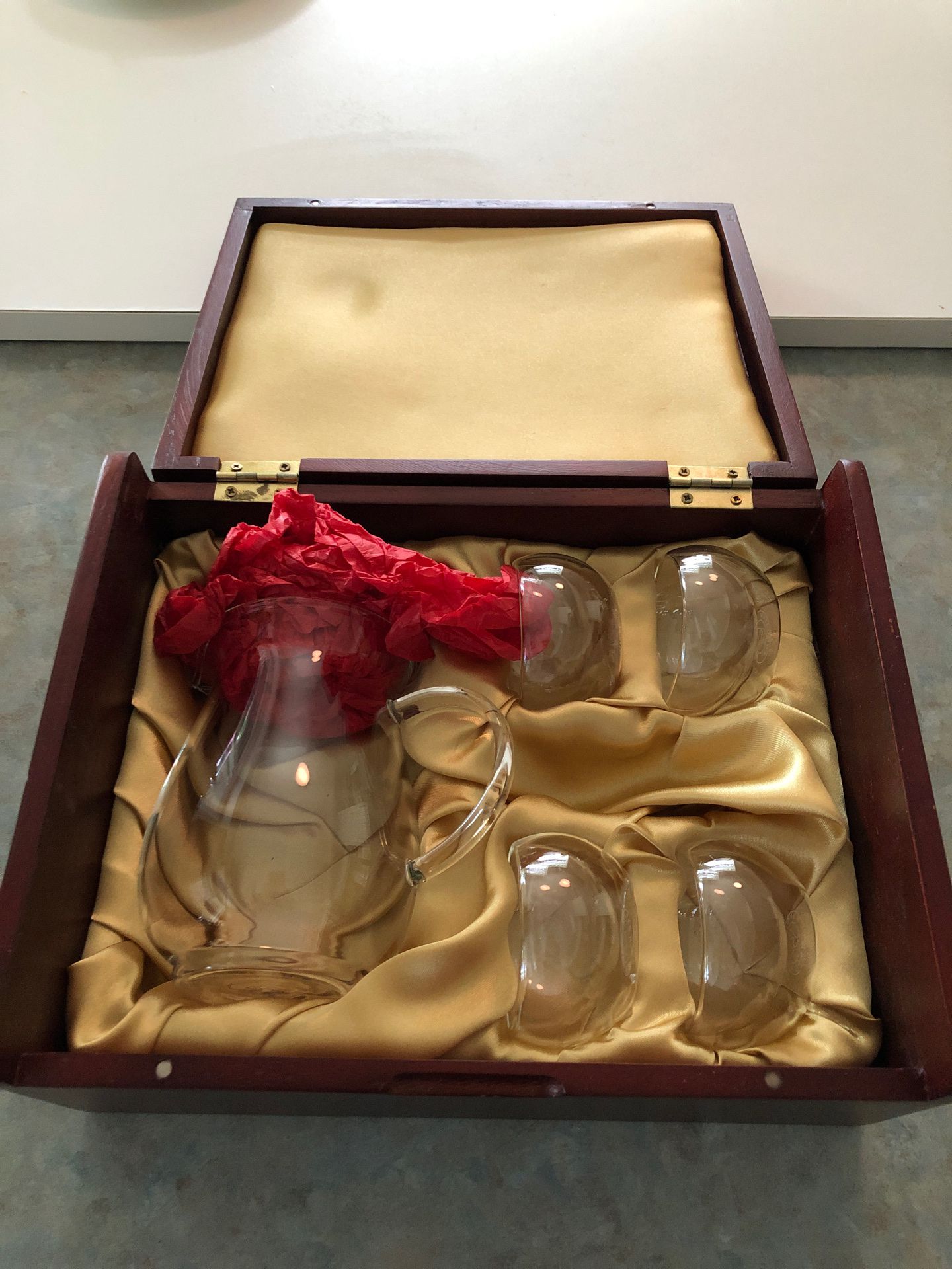 Glass Tea set in wooden box